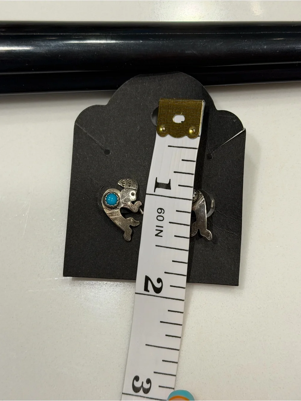 Native Kokopelli Stud Earrings with Turquoise Accent Stone